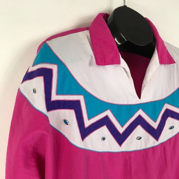 Vintage GVL Originals Collared Geometric Top Women's Plus 1X Aztec Embellished - Picture 5 of 13